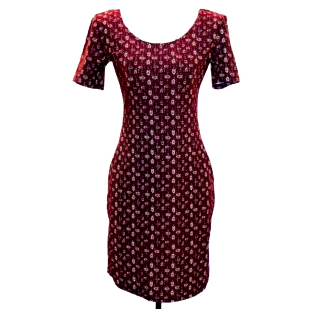 Mudd Bodycon Mini T-Shirt Dress Juniors Small Maroon Abstract Print